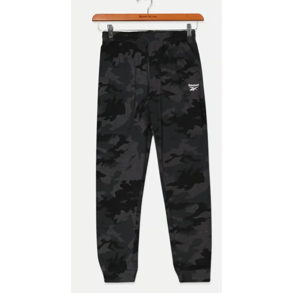 Reebox Black Camo Pattern Elastic Waistband Elastic Cuffs Joggers Pants Size Med